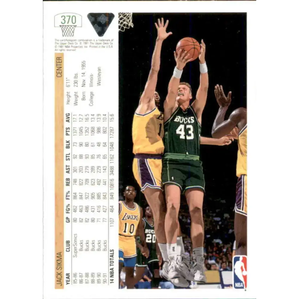 1991-92 Upper Deck #370 Jack Sikma NM-MT Milwaukee Bucks Basketball Card - Basketball Card Single