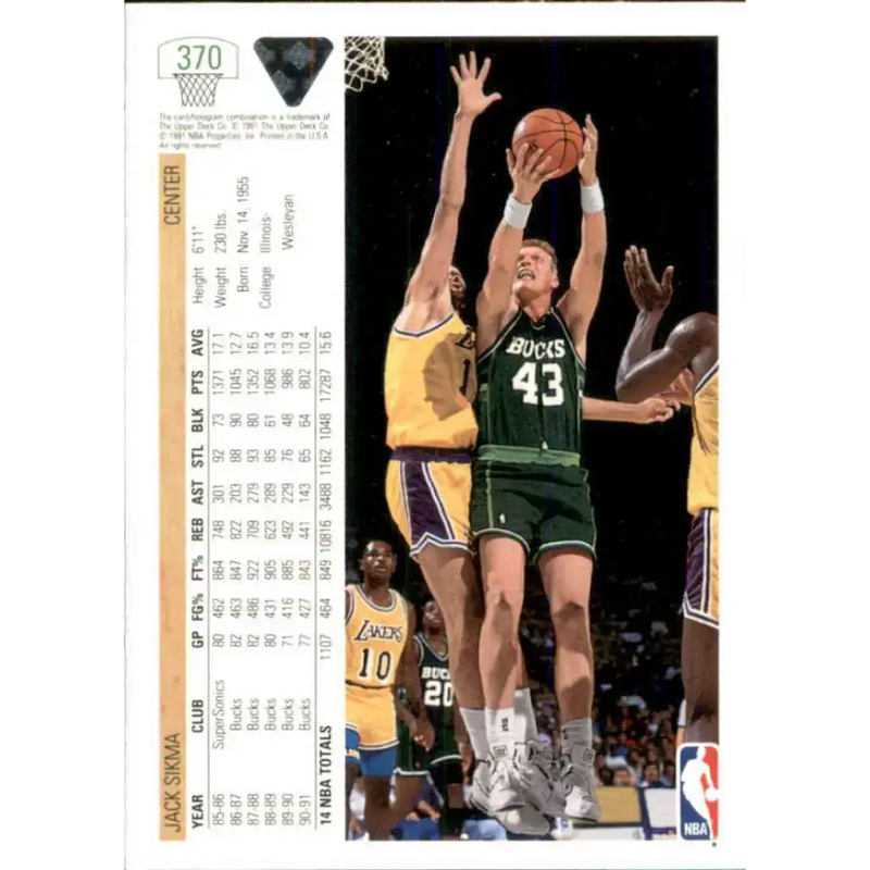1991-92 Upper Deck #370 Jack Sikma NM-MT Milwaukee Bucks Basketball Card - Basketball Card Single