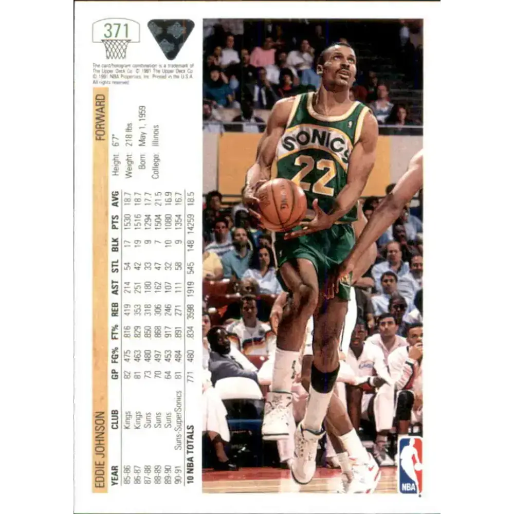 1991-92 Upper Deck #371 Eddie Johnson NM-MT Seattle SuperSonics Basketball Card - Basketball Card Single