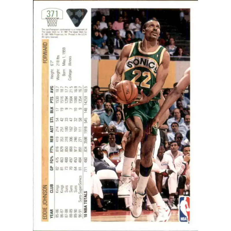1991-92 Upper Deck #371 Eddie Johnson NM-MT Seattle SuperSonics Basketball Card - Basketball Card Single