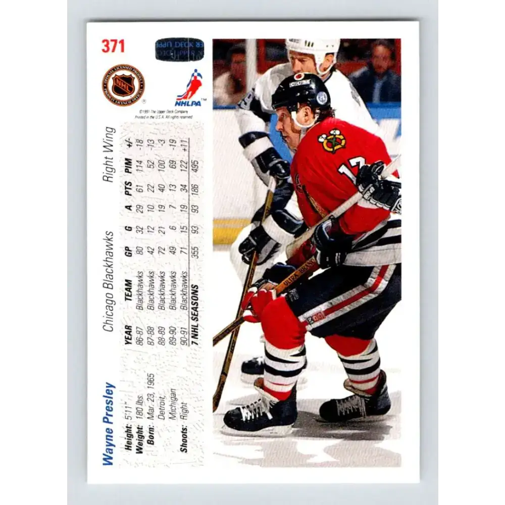 1991-92 Upper Deck #371 Wayne Presley NM-MT Hockey Card - Hockey Card Single