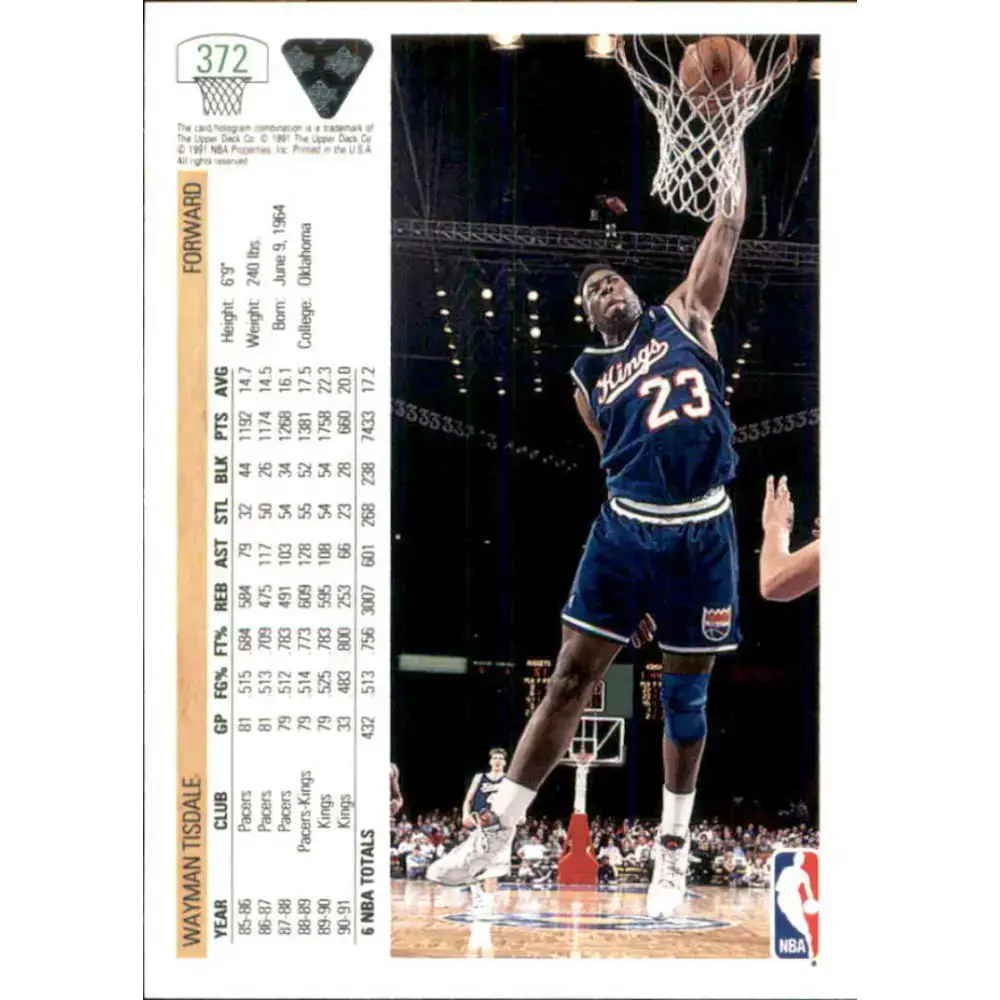 1991-92 Upper Deck #372 Wayman Tisdale NM-MT Sacramento Kings Basketball Card - Basketball Card Single