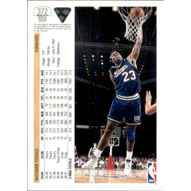 1991-92 Upper Deck #372 Wayman Tisdale NM-MT Sacramento Kings Basketball Card - Basketball Card Single