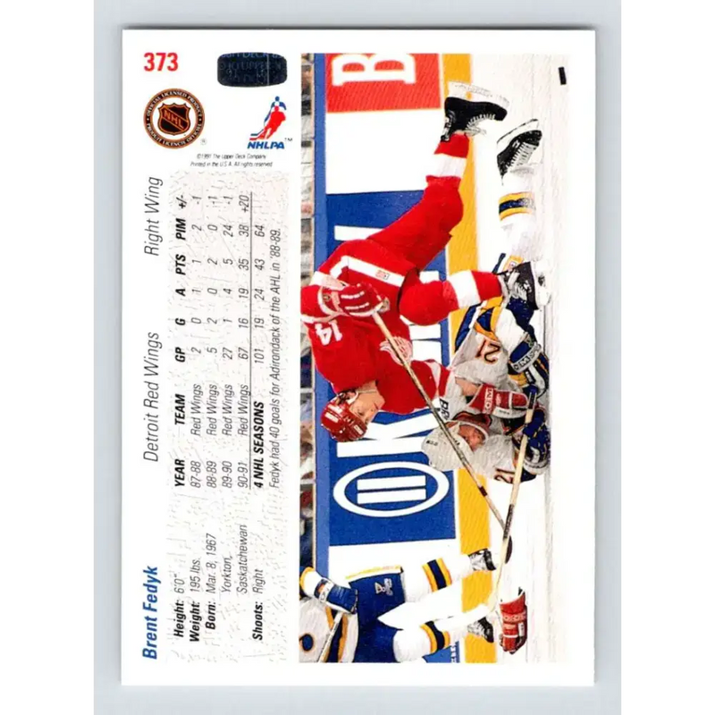 1991-92 Upper Deck #373 Brent Fedyk NM-MT Detroit Red Wings Hockey Card - Hockey Card Single