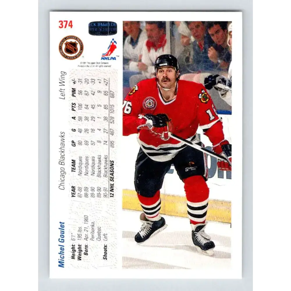 1991-92 Upper Deck #374 Michel Goulet NM-MT Chicago Blackhawks Hockey Card - Hockey Card Single