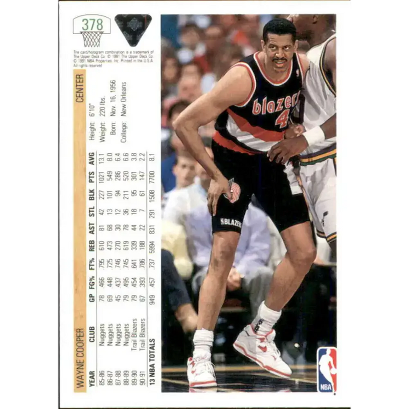 1991-92 Upper Deck #378 Wayne Cooper NM-MT Portland Trail Blazers Basketball Card - Basketball Card Single