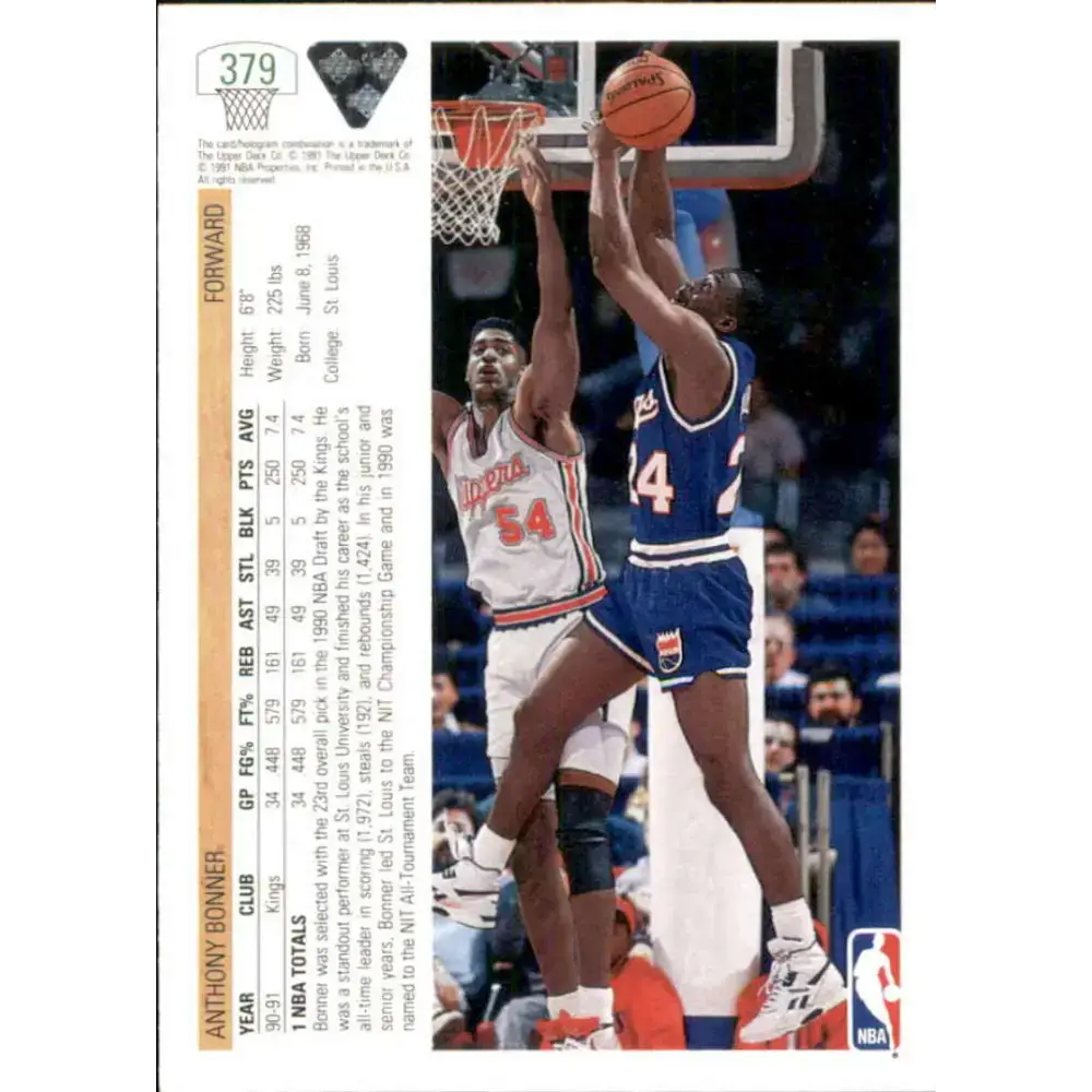 1991-92 Upper Deck #379 Anthony Bonner NM-MT Sacramento Kings Basketball Card - Basketball Card Single