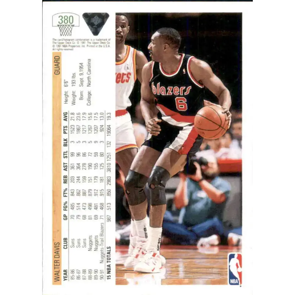 1991-92 Upper Deck #380 Walter Davis NM-MT Portland Trail Blazers Basketball Card - Basketball Card Single