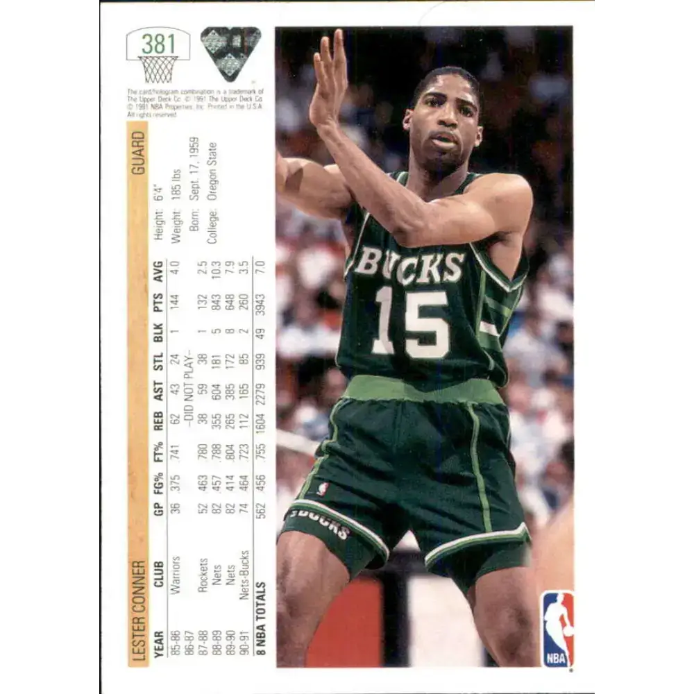 1991-92 Upper Deck #381 Lester Conner NM-MT Milwaukee Bucks Basketball Card - Basketball Card Single