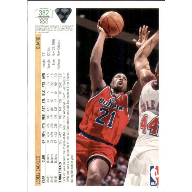 1991-92 Upper Deck #382 Ledell Eackles NM-MT Washington Bullets Basketball Card - Basketball Card Single