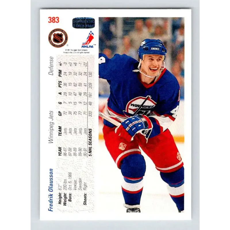 1991-92 Upper Deck #383 Fredrik Olausson NM-MT Winnipeg Jets Hockey Card - Hockey Card Single