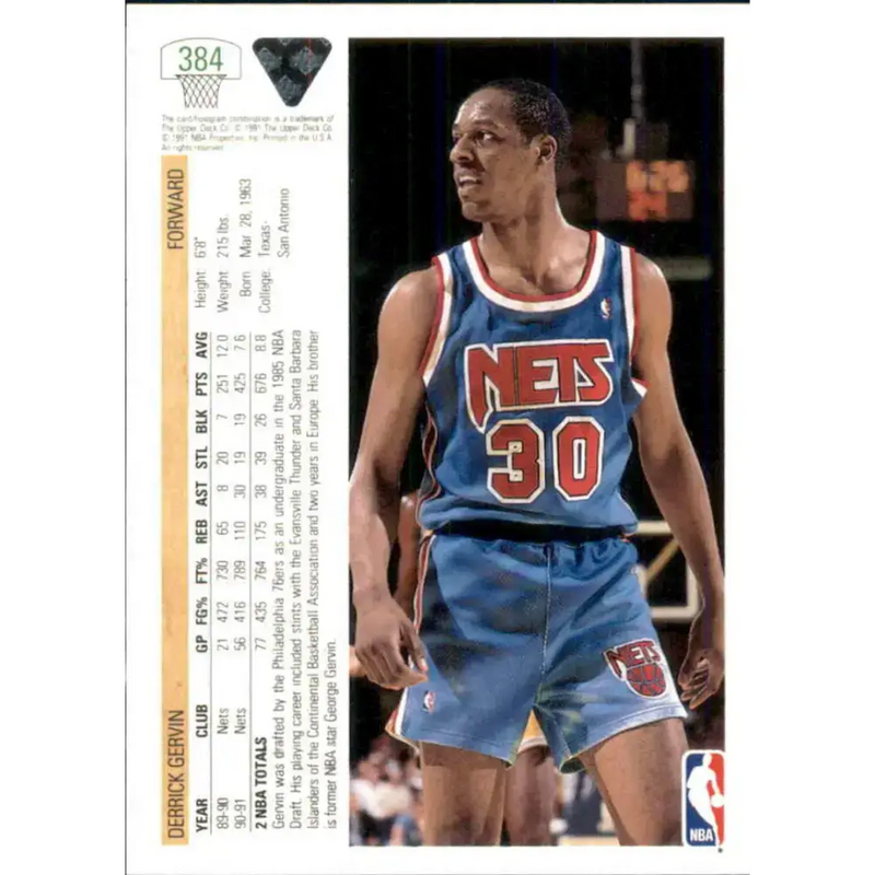1991-92 Upper Deck #384 Derrick Gervin NM-MT New Jersey Nets Basketball Card - Basketball Card Single