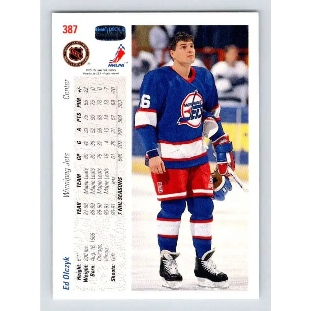 1991-92 Upper Deck #387 Ed Olczyk NM-MT Winnipeg Jets Hockey Card - Hockey Card Single