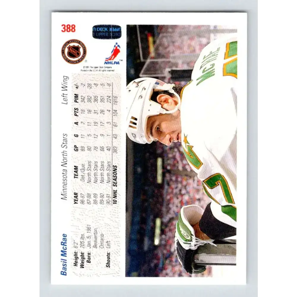 1991-92 Upper Deck #388 Basil McRae NM-MT Minnesota North Stars Hockey Card - Hockey Card Single