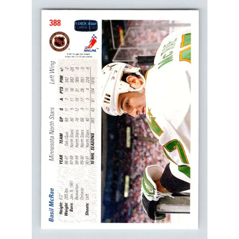 1991-92 Upper Deck #388 Basil McRae NM-MT Minnesota North Stars Hockey Card - Hockey Card Single