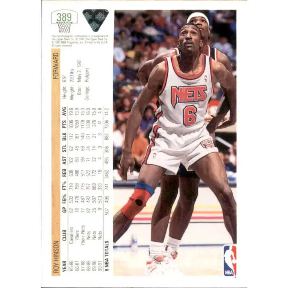 1991-92 Upper Deck #389 Roy Hinson NM-MT New Jersey Nets Basketball Card - Basketball Card Single