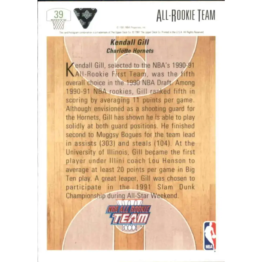 1991-92 Upper Deck #39 Kendall Gill ART NM-MT Charlotte Hornets Basketball Card - Basketball Card Single