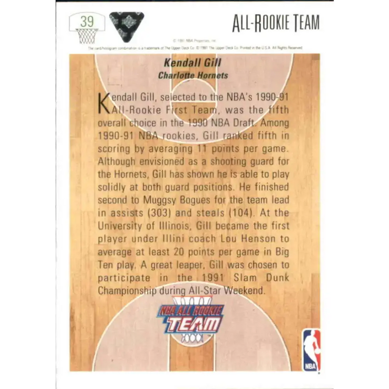 1991-92 Upper Deck #39 Kendall Gill ART NM-MT Charlotte Hornets Basketball Card - Basketball Card Single