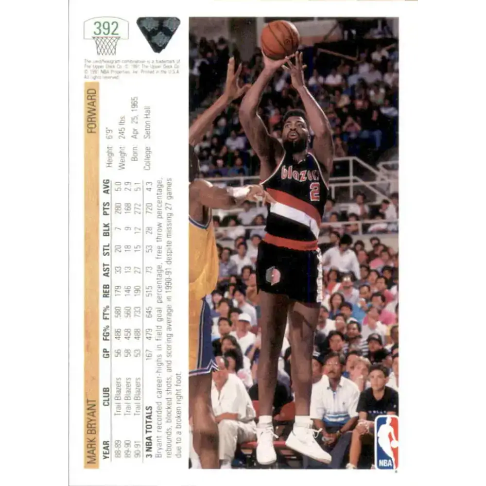1991-92 Upper Deck #392 Mark Bryant NM-MT Portland Trail Blazers Basketball Card - Basketball Card Single