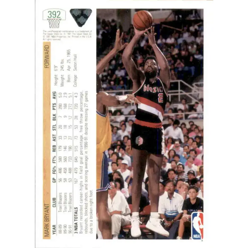 1991-92 Upper Deck #392 Mark Bryant NM-MT Portland Trail Blazers Basketball Card - Basketball Card Single
