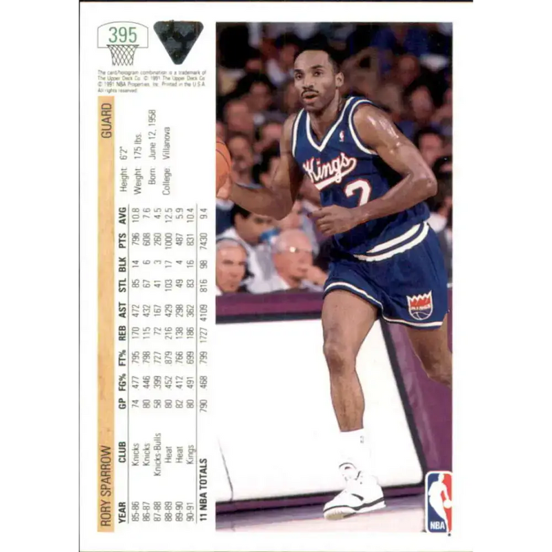 1991-92 Upper Deck #395 Rory Sparrow NM-MT Sacramento Kings Basketball Card - Basketball Card Single