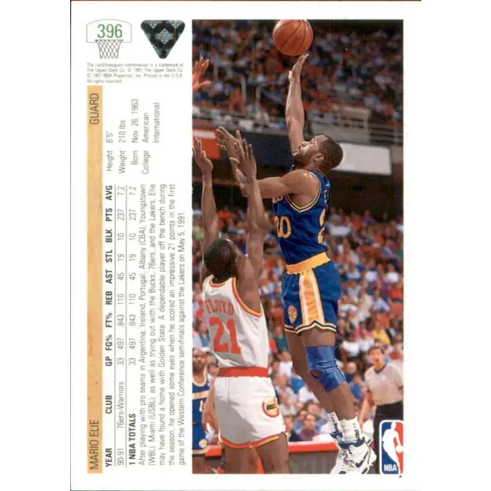 1991-92 Upper Deck #396 Mario Elie NM-MT RC Rookie Golden State Warriors Basketball Card - Basketball Card Single