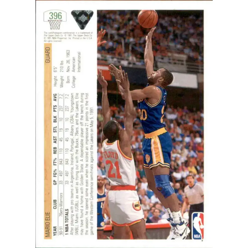 1991-92 Upper Deck #396 Mario Elie NM-MT RC Rookie Golden State Warriors Basketball Card - Basketball Card Single
