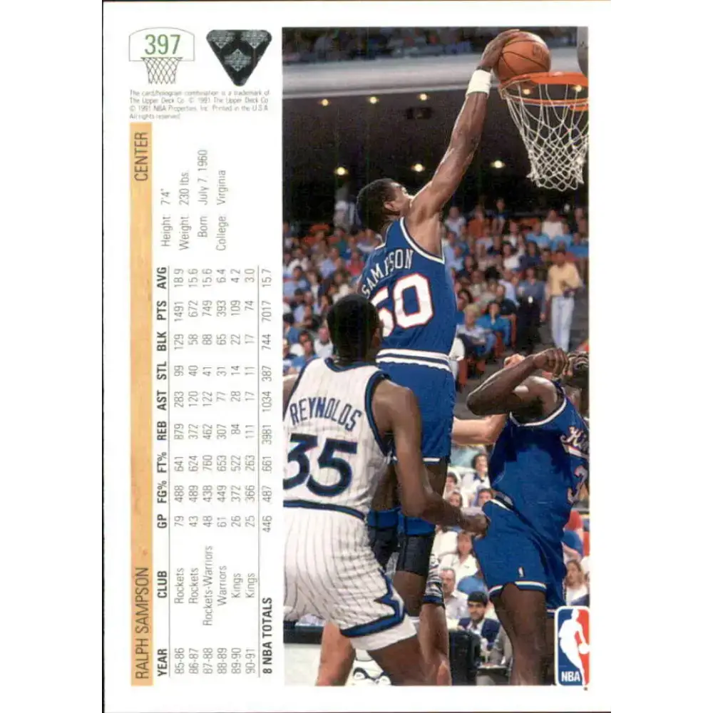 1991-92 Upper Deck #397 Ralph Sampson NM-MT Washington Bullets Basketball Card - Basketball Card Single