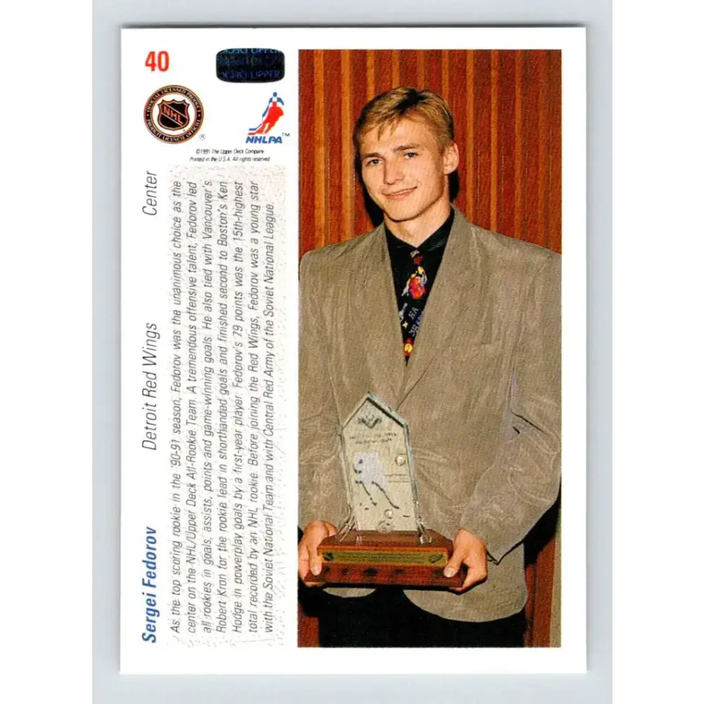 1991-92 Upper Deck #40 Sergei Fedorov ART NM-MT Detroit Red Wings Hockey Card - Hockey Card Single