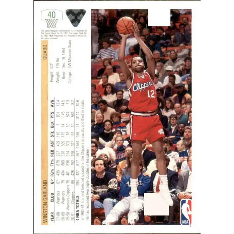 1991-92 Upper Deck #40 Winston Garland NM-MT Los Angeles Clippers Basketball Card - Basketball Card Single