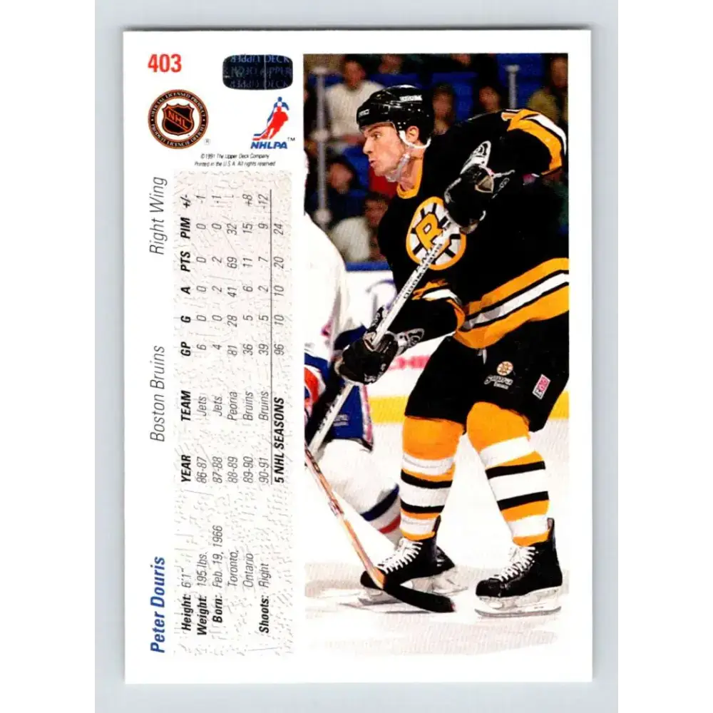 1991-92 Upper Deck #403 Peter Douris NM-MT Boston Bruins Hockey Card - Hockey Card Single