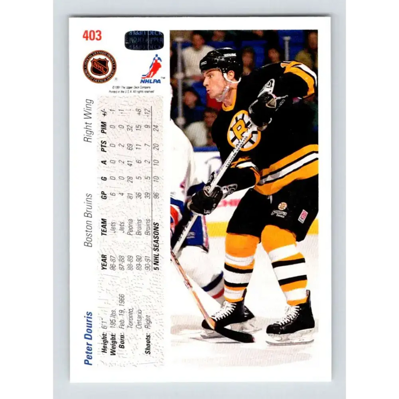 1991-92 Upper Deck #403 Peter Douris NM-MT Boston Bruins Hockey Card - Hockey Card Single