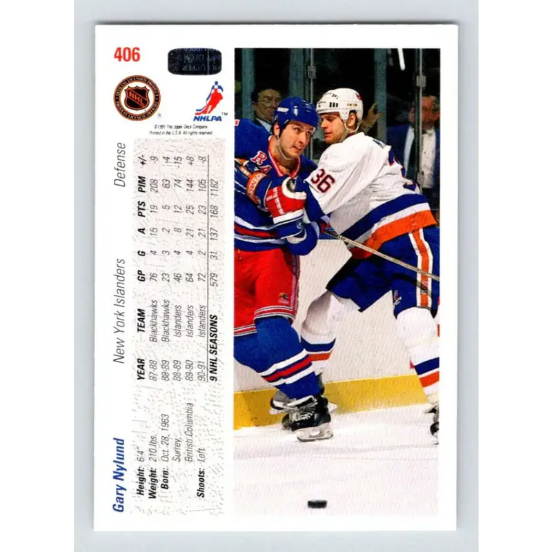 1991-92 Upper Deck #406 Gary Nylund NM-MT New York Islanders Hockey Card - Hockey Card Single