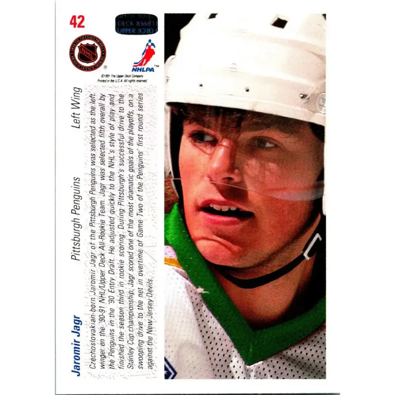 1991-92 Upper Deck #42 Jaromir Jagr ART NM-MT Pittsburgh Penguins Hockey Card - Hockey Card Single