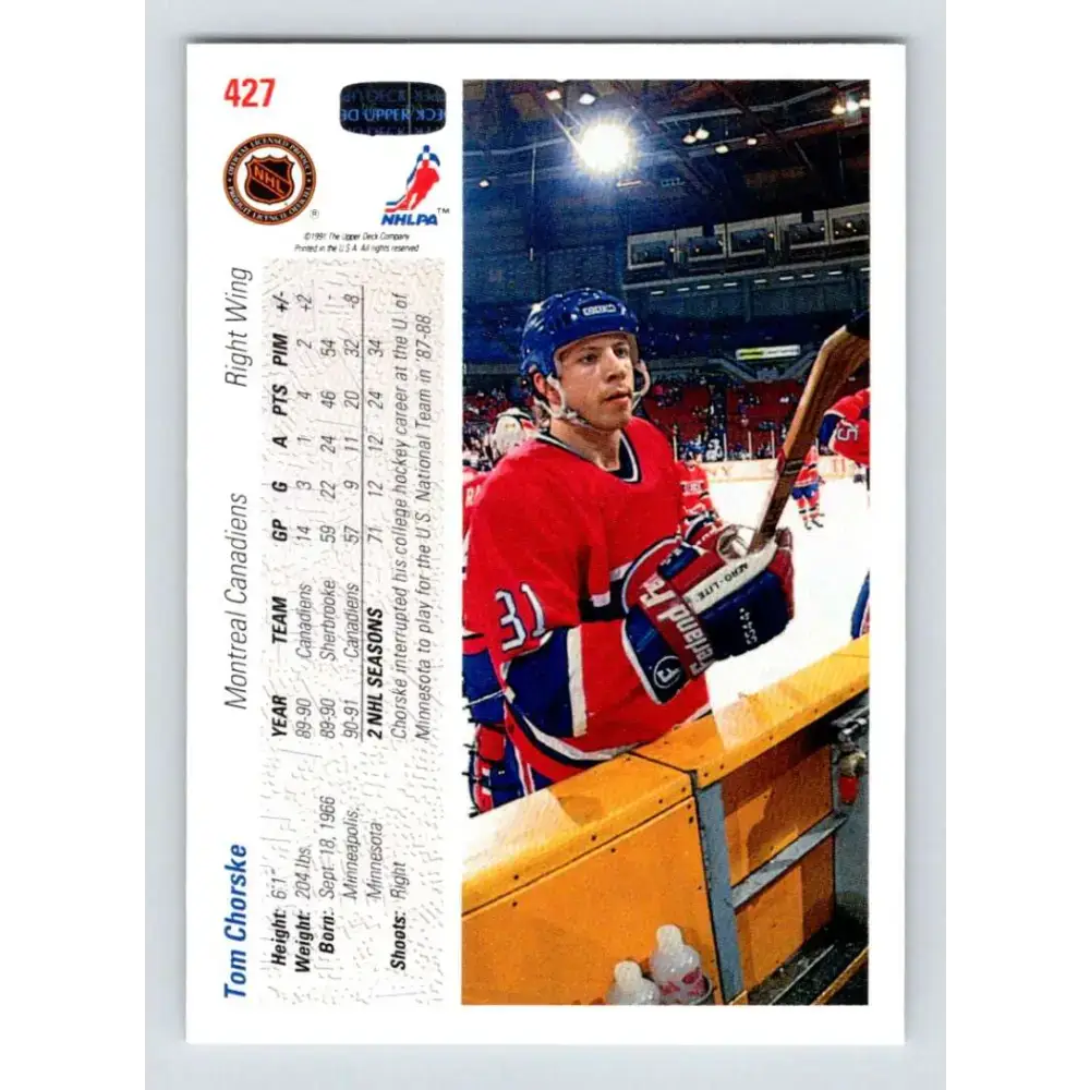 1991-92 Upper Deck #427 Tom Chorske NM-MT Hockey Card - Hockey Card Single