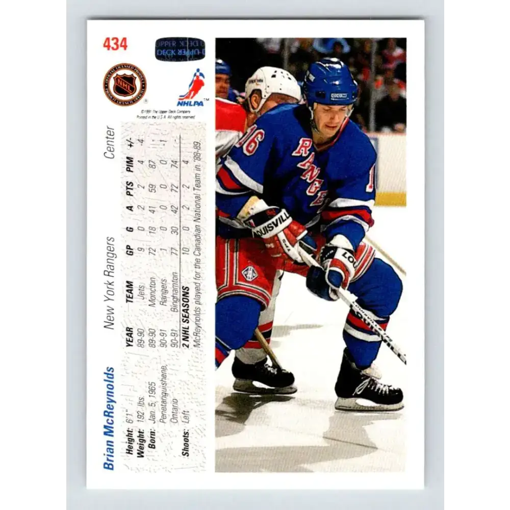 1991-92 Upper Deck #434 Brian McReynolds NM-MT Hockey Card - Hockey Card Single