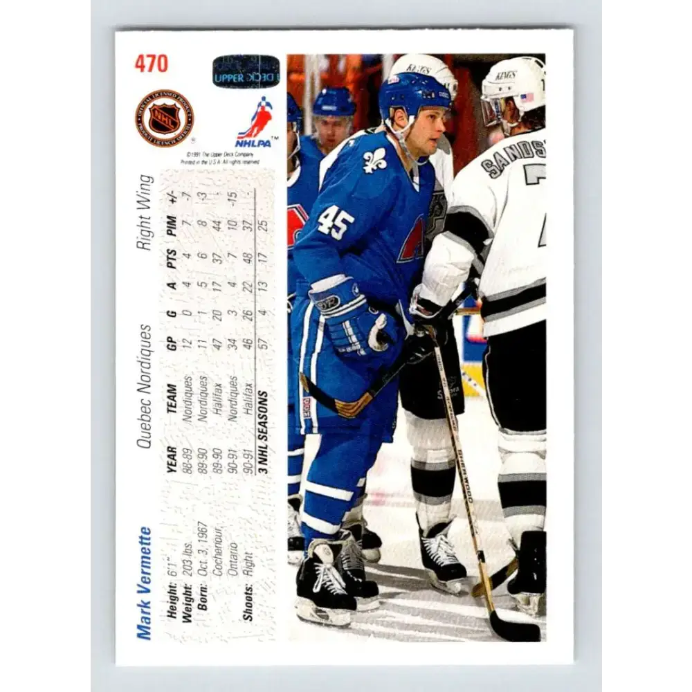 1991-92 Upper Deck #470 Mark Vermette NM-MT Hockey Card - Hockey Card Single