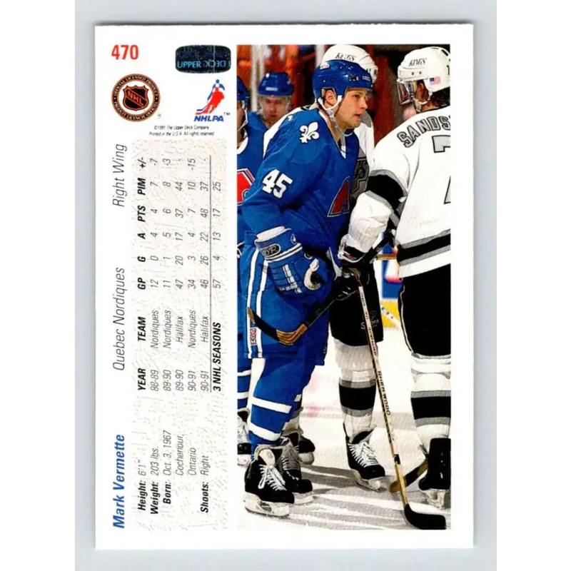 1991-92 Upper Deck #470 Mark Vermette NM-MT Hockey Card - Hockey Card Single