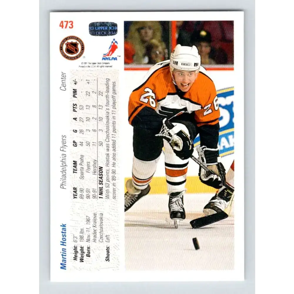 1991-92 Upper Deck #473 Martin Hostak NM-MT Philadelphia Flyers Hockey Card - Hockey Card Single