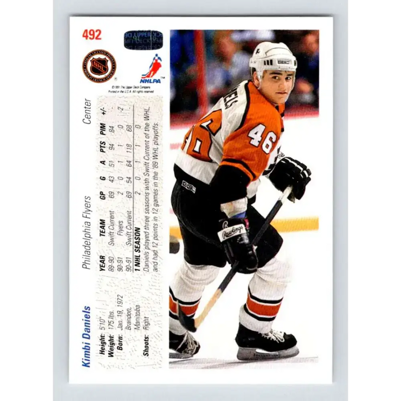 1991-92 Upper Deck #492 Kimbi Daniels NM-MT Philadelphia Flyers Hockey Card - Hockey Card Single
