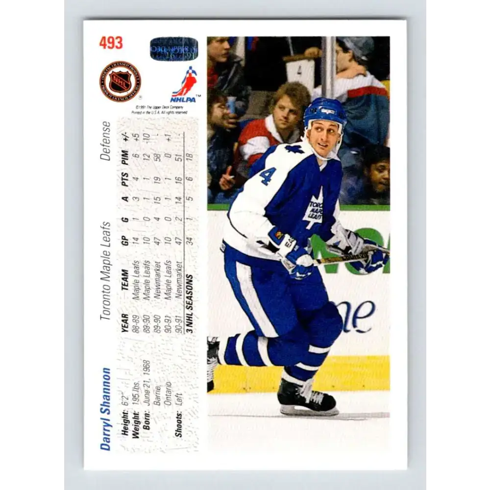 1991-92 Upper Deck #493 Darryl Shannon NM-MT Hockey Card - Hockey Card Single