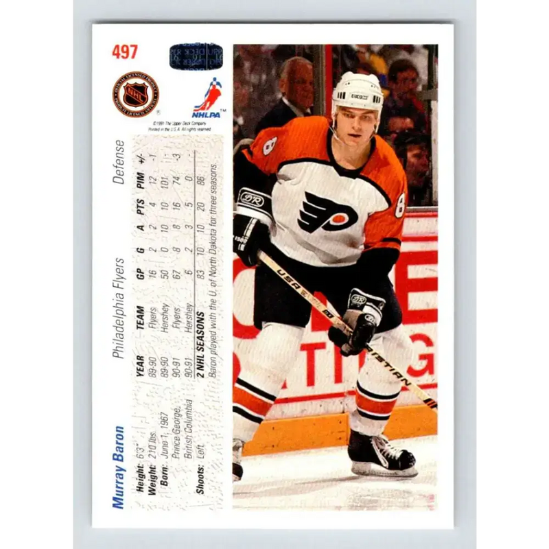 1991-92 Upper Deck #497 Murray Baron NM-MT Hockey Card - Hockey Card Single
