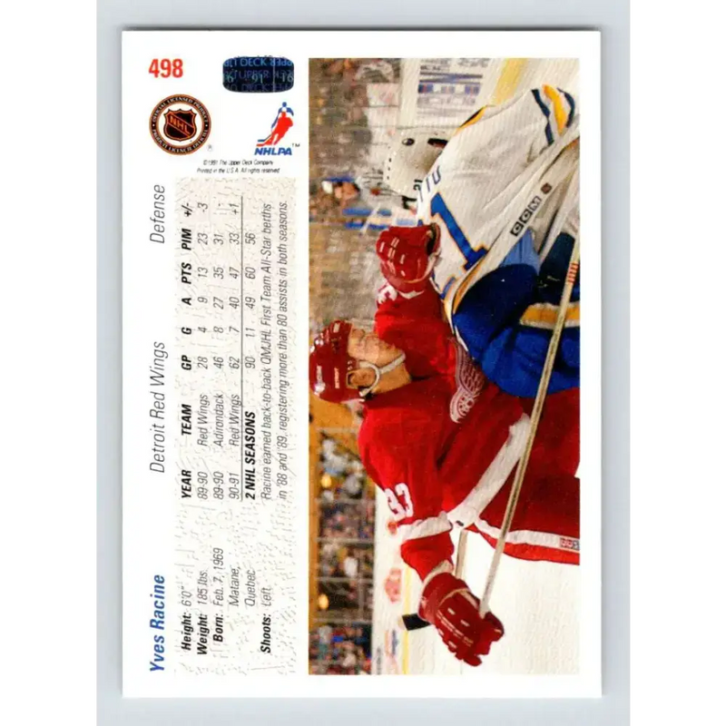 1991-92 Upper Deck #498 Yves Racine NM-MT Detroit Red Wings Hockey Card - Hockey Card Single