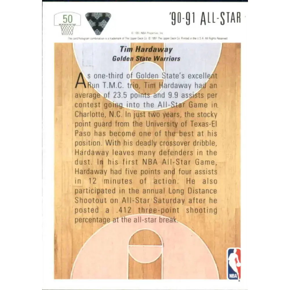 1991-92 Upper Deck #50 Tim Hardaway AS NM-MT Golden State Warriors Basketball Card - Basketball Card Single