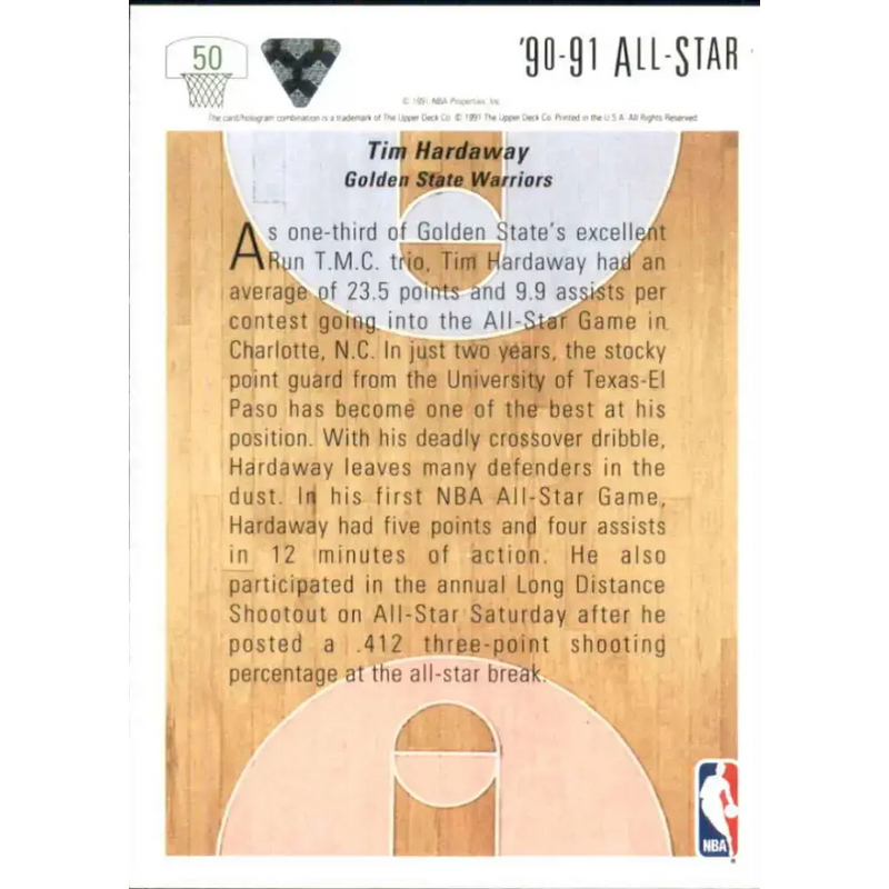 1991-92 Upper Deck #50 Tim Hardaway AS NM-MT Golden State Warriors Basketball Card - Basketball Card Single