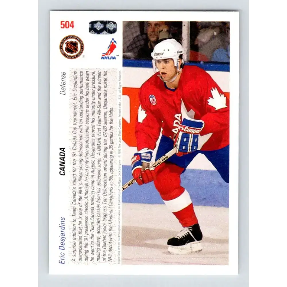 1991-92 Upper Deck #504 Eric Desjardins NM-MT Montreal Canadiens Hockey Card - Hockey Card Single
