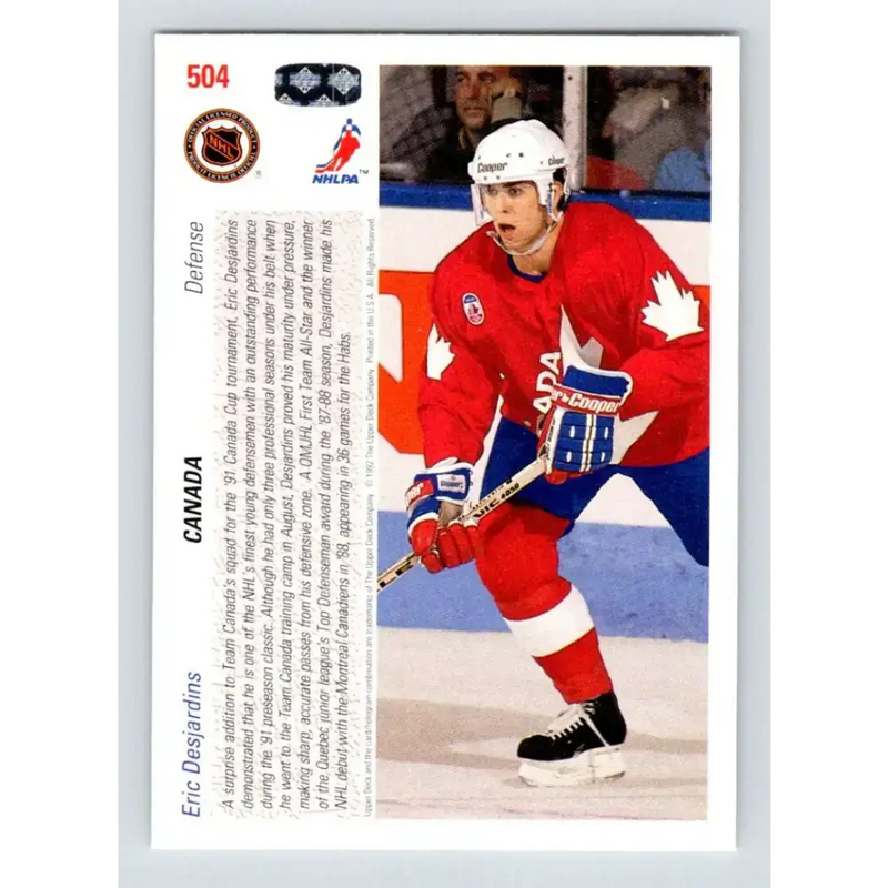1991-92 Upper Deck #504 Eric Desjardins NM-MT Montreal Canadiens Hockey Card - Hockey Card Single