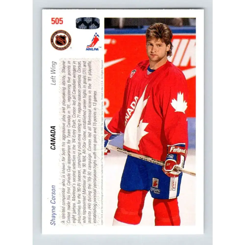 1991-92 Upper Deck #505 Shayne Corson NM-MT Montreal Canadiens Hockey Card - Hockey Card Single