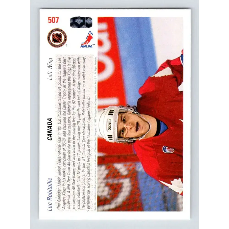 1991-92 Upper Deck #507 Luc Robitaille NM-MT Los Angeles Kings Hockey Card - Hockey Card Single