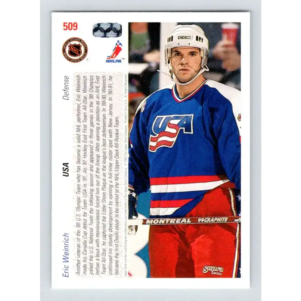 1991-92 Upper Deck #509 Eric Weinrich NM-MT New Jersey Devils Hockey Card - Hockey Card Single